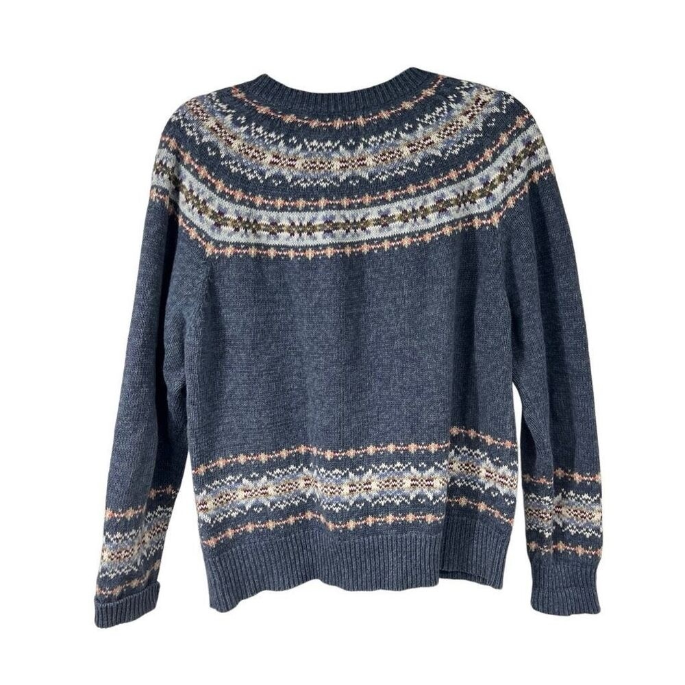 Tiara Cardigan Sweater Fair Isle Nordic Ski Blue Tan White Full Button Front L - Picture 2 of 9